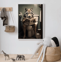 Wolf on Toilet Humor Canvas Wall Art print