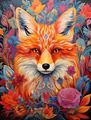 Vivid Mystical Floral Fox Canvas Wall Art Print