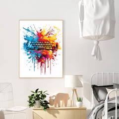 Vibrant Creative Splash Keyboard White Canvas Wall Art Print