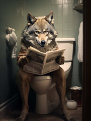 Wolf on Toilet Humor Canvas Wall Art print