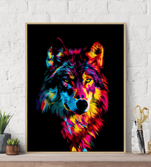 Wolf Bold Neon Colors Canvas Wall Art Print