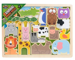 15.75"x11.75" 17PC Wooden Zoo Animal Puzzle