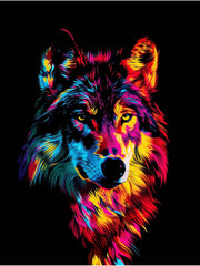 Wolf Bold Neon Colors Canvas Wall Art Print