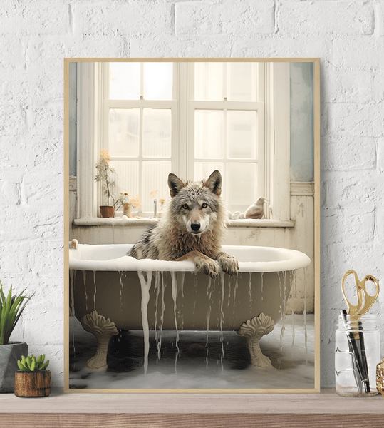 Wolf bathing Canvas Wall Art print