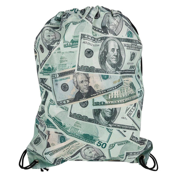 MONEY PRINT DRAWSTRING BACKPACK 16 x 13