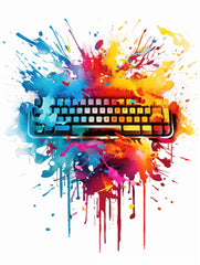 Vibrant Creative Splash Keyboard White Canvas Wall Art Print