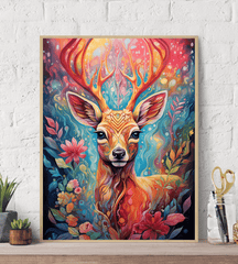 Vibrant Deer Fantasy Canvas Wall Art Print