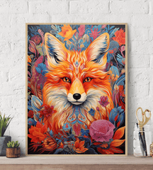 Vivid Mystical Floral Fox Canvas Wall Art Print