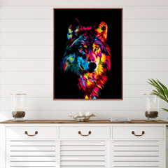 Wolf Bold Neon Colors Canvas Wall Art Print