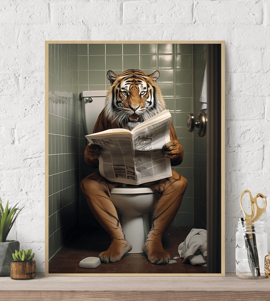 Tiger on Toilet Canvas Wall Art print