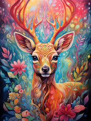 Vibrant Deer Fantasy Canvas Wall Art Print