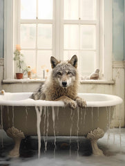 Wolf bathing Canvas Wall Art print