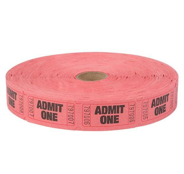 ADMIT ONE SINGLE TICKET ROLLS RED LLB kids toys