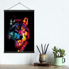 Wolf Bold Neon Colors Canvas Wall Art Print