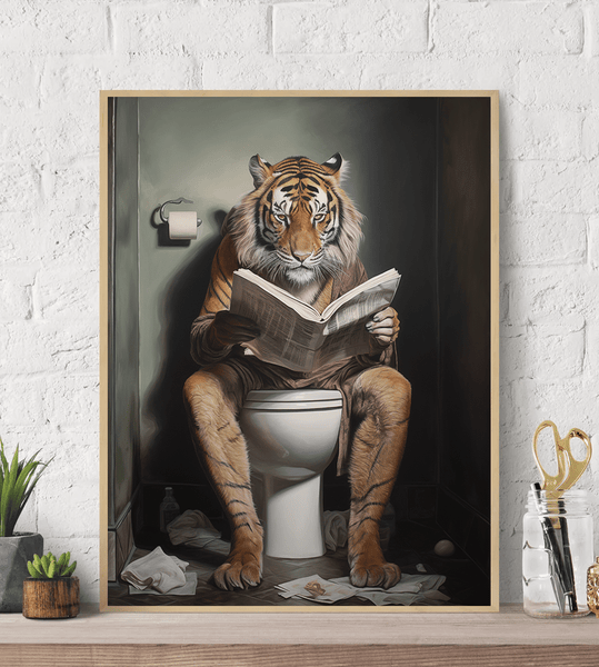 Tiger on Toilet Canvas Humor Wall Art print