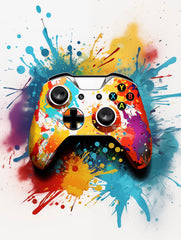 xbox Controller White Paint Splatter Canvas Wall Art Print