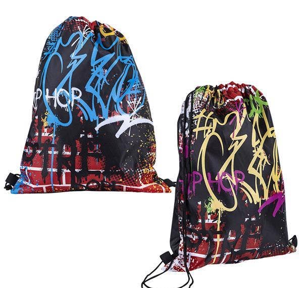 GRAFFITI PRINT DRAWSTRING BACKPACK 16 x 13