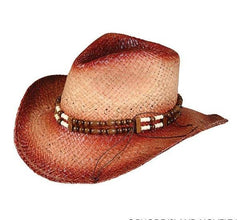 ROLLED UP COWBOY HAT WITH BEADED BAND