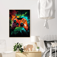 xbox Controller Orange Paint Splatter Canvas Wall Art Print