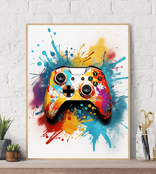 xbox Controller White Paint Splatter Canvas Wall Art Print