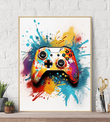 xbox Controller White Paint Splatter Canvas Wall Art Print