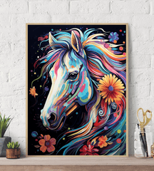 Whimsical Floral Horse Canvas Wall Art Print