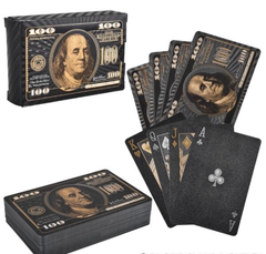 BLACK FOIL $100 BILL PLAYING CARDS LLB kids toys