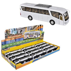 7" Diecast Pull Back White Coach Bus LLB Car Toys