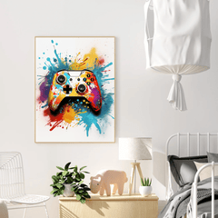 xbox Controller White Paint Splatter Canvas Wall Art Print