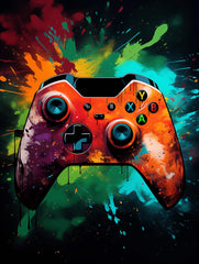 xbox Controller Orange Paint Splatter Canvas Wall Art Print