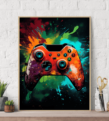 xbox Controller Orange Paint Splatter Canvas Wall Art Print