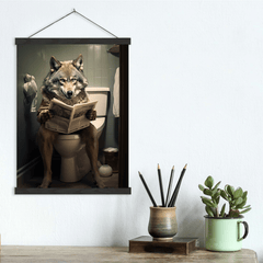 Wolf on Toilet Humor Canvas Wall Art print