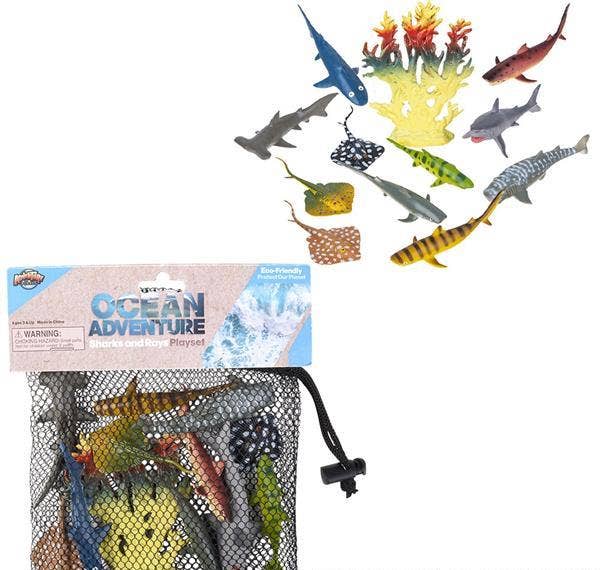 12PC SHARK AND RAY MESH BAG PLAY SET LLB kids toys